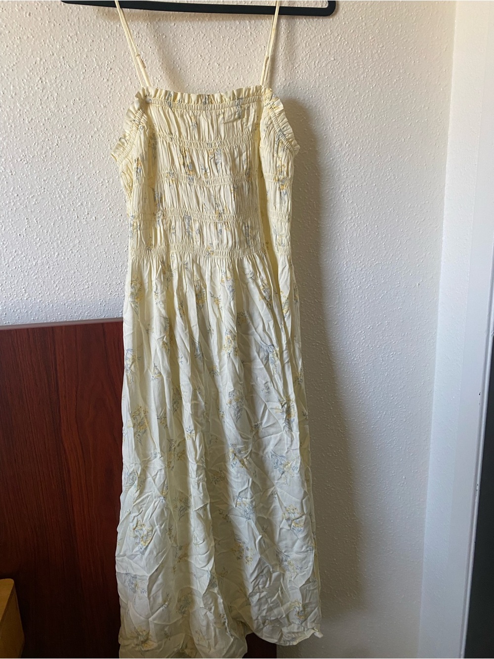 H&M Pale Yellow Floral Smocked Maxi Dress